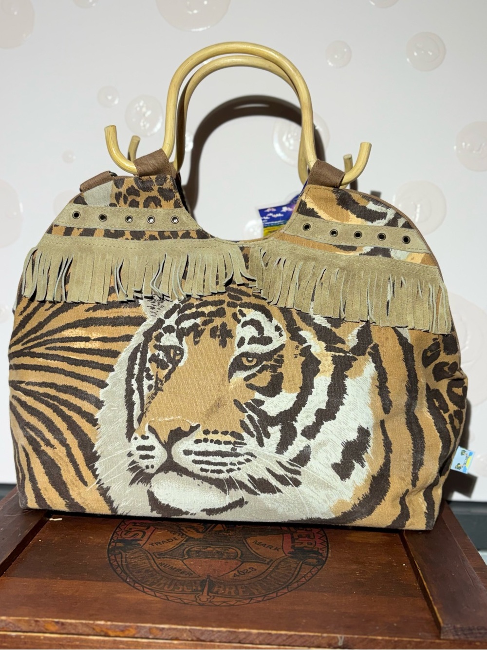 Sun N Sand Studio Vintage Bohemian Tiger Face Beach Tote Bag - Like New
